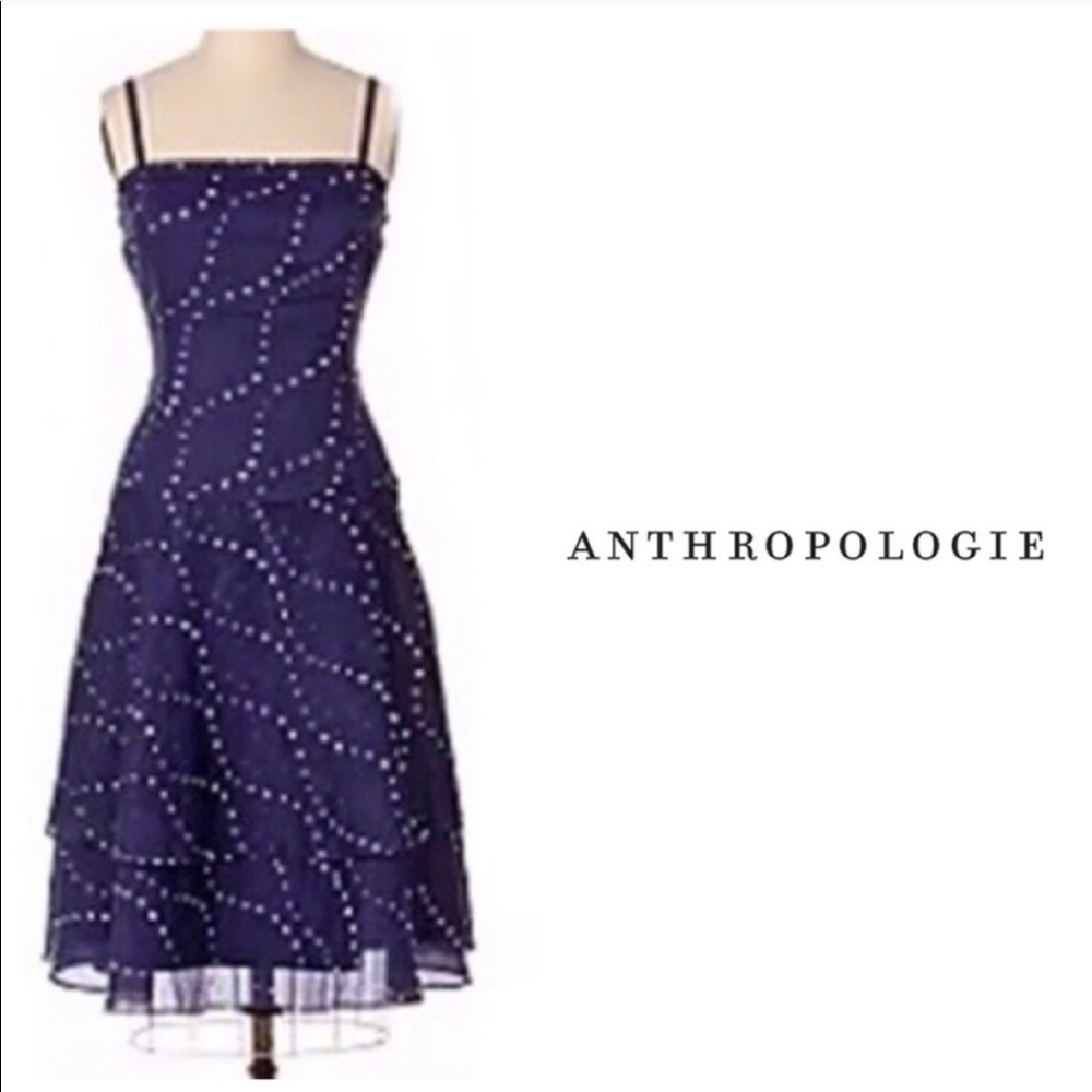Odille Anthropologie blue polka dot dress